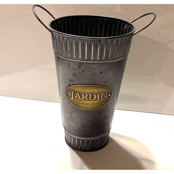 Ashland Rustic Black Metal Jardin Flower Container With Handles Floral Accent - Picture 1 of 5